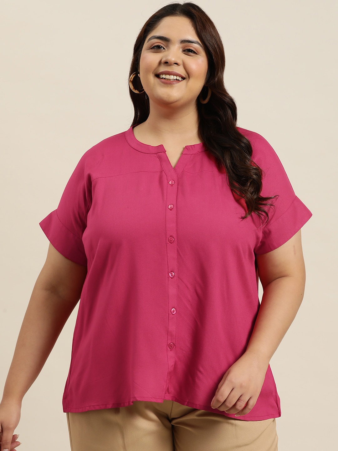 Sztori Plus Size Solid Shirt Style Top, Pink