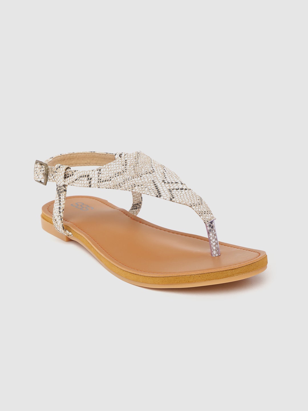 

Street Style Store Women Beige Printed T-Strap Flats