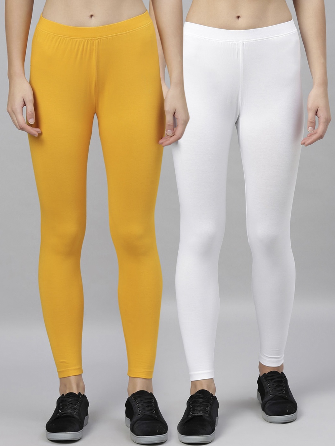 

Kryptic Women Set of 2 Solid Cotton Ankle Length Leggings, Yellow