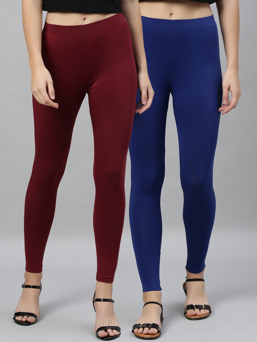 

Kryptic Women Pack Of 2 Solid Ankle-Length Leggings, Maroon