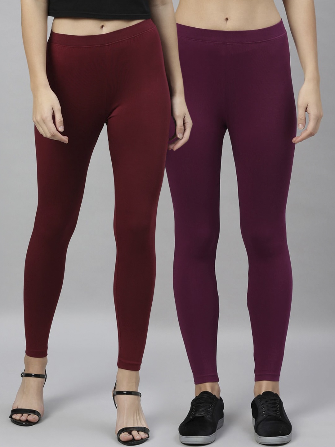 

Kryptic Women Maroon & Burgundy Pack Of 2 Solid Cotton Leggings