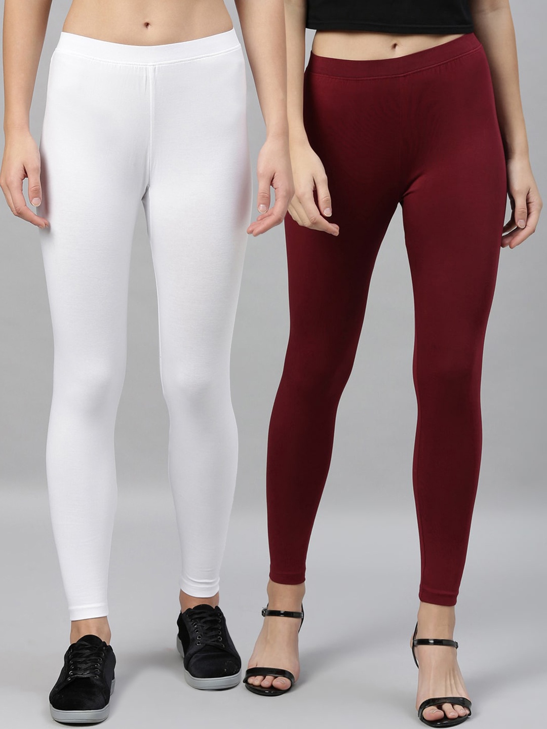 

Kryptic Women Maroon & White Pack of 2 Solid Ankle Length Leggings