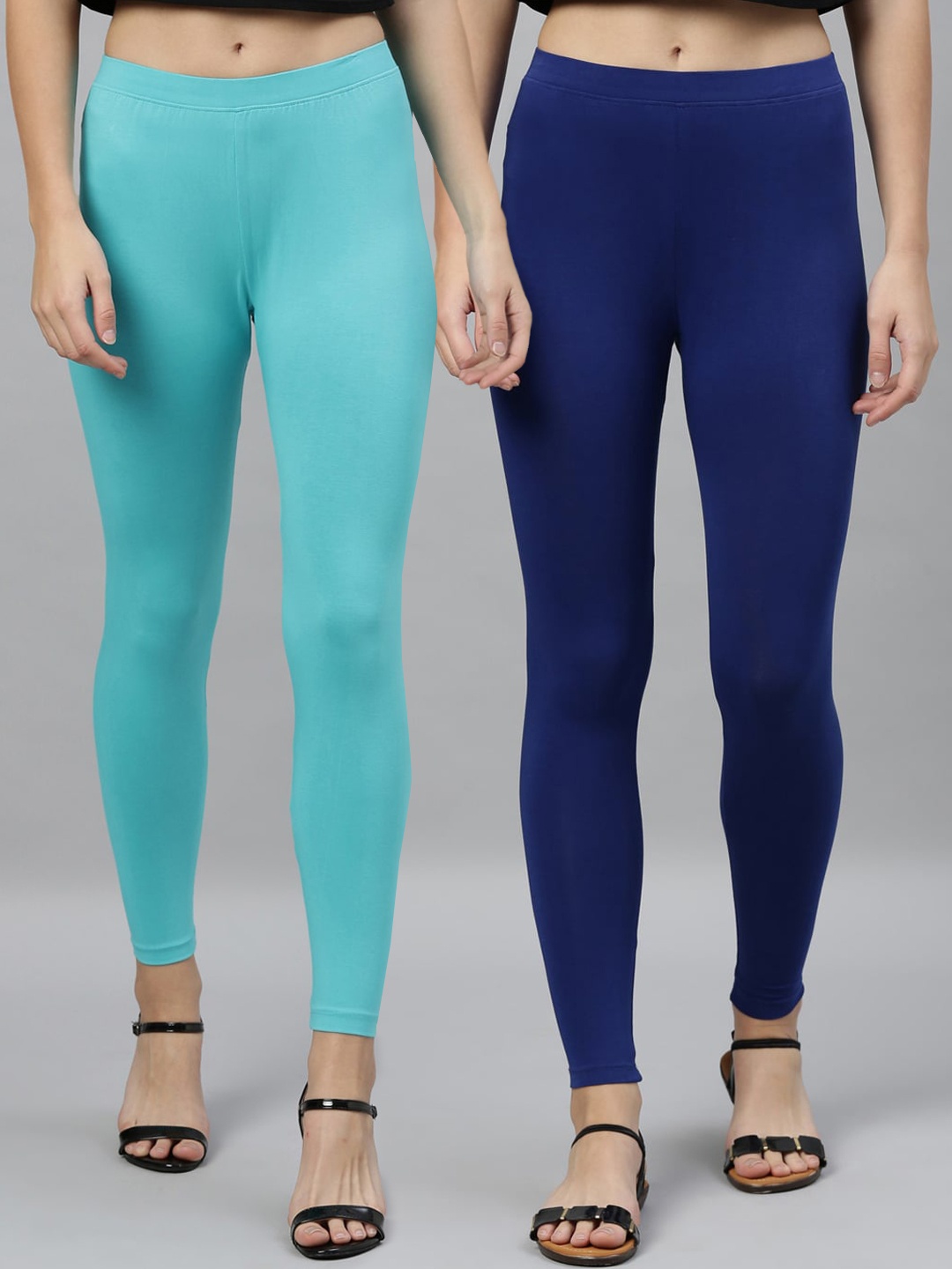 

Kryptic Women Pack Of 2 Blue Solid Ankle-Length Leggings