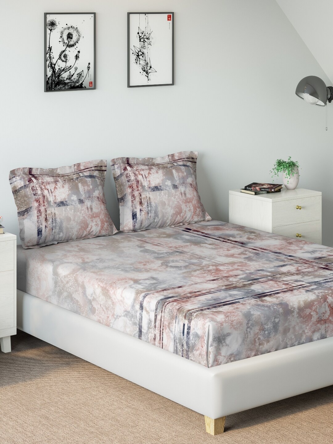 

DDecor Brown & Grey 140 TC Queen Bedsheet with 2 Pillow Covers