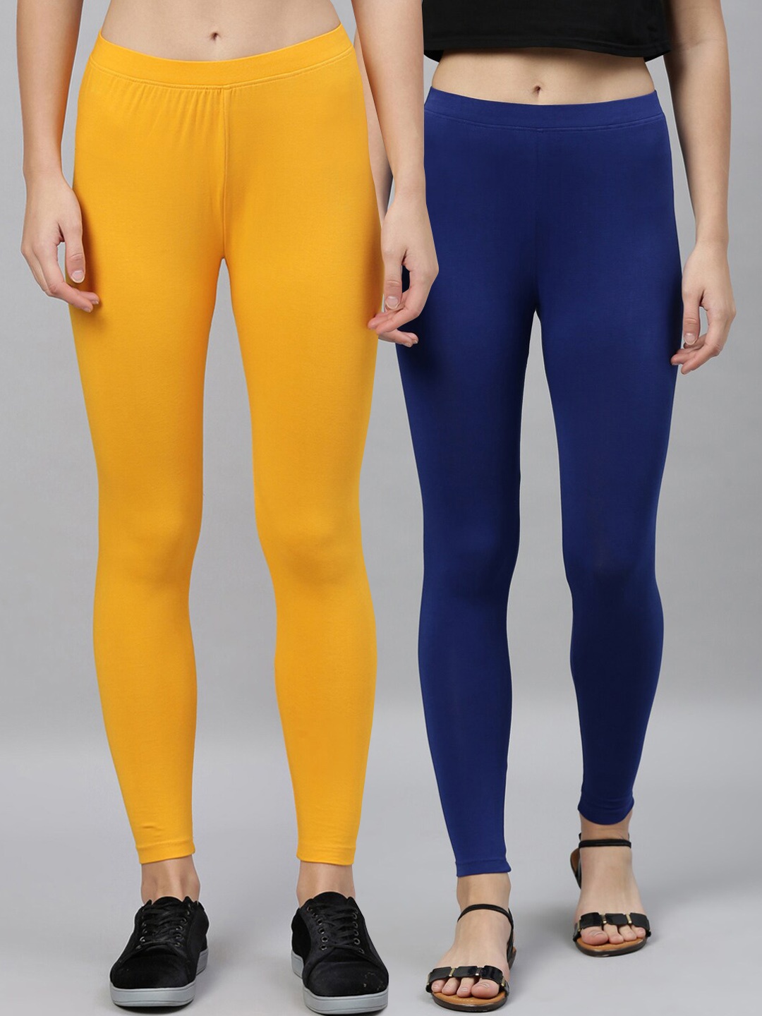 

Kryptic Women Set of 2 Solid Cotton Ankle Length Leggings, Yellow