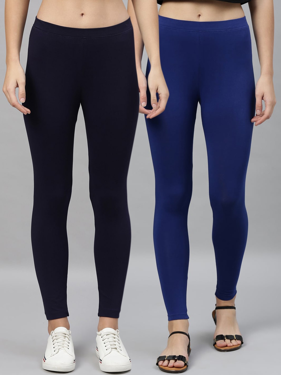 

Kryptic Women Set of 2 Solid Cotton Ankle Length Leggings, Navy blue