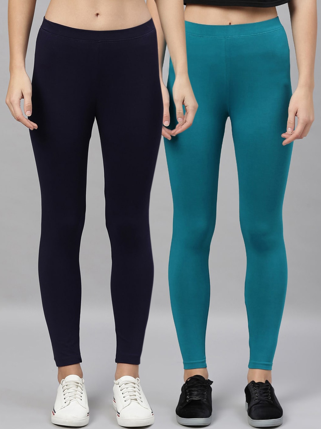 

Kryptic Women Navy Blue & Green Pack Of 2 Solid Cotton Leggings