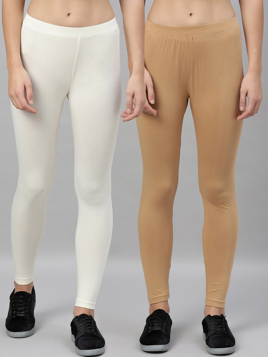 

Kryptic Women Camel Brown & Cream Pack of 2 Solid Ankle Length Leggings