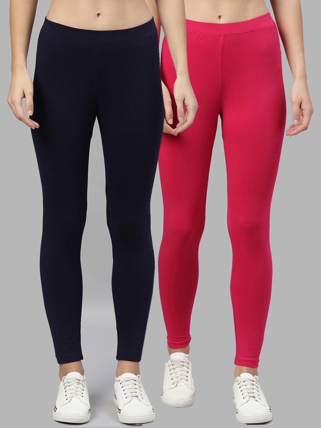 

Kryptic Women Navy Blue & Pink Pack of 2 Solid Ankle Length Leggings