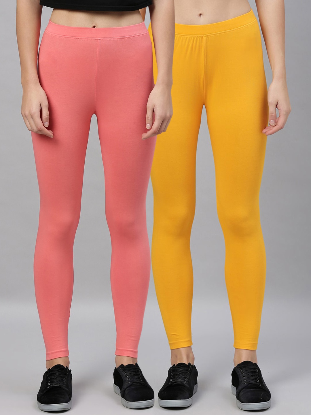

Kryptic Women Pack Of 2 Solid Ankle-Length Leggings, Yellow