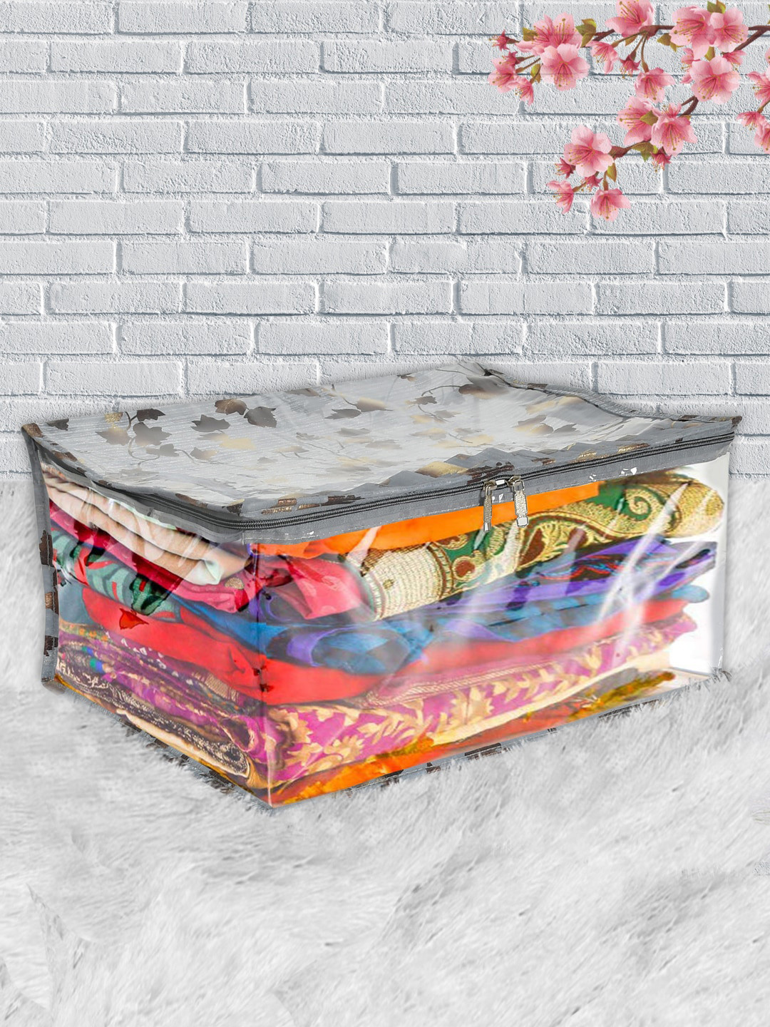 

Kuber Industries Grey & Transparent Printed Organiser