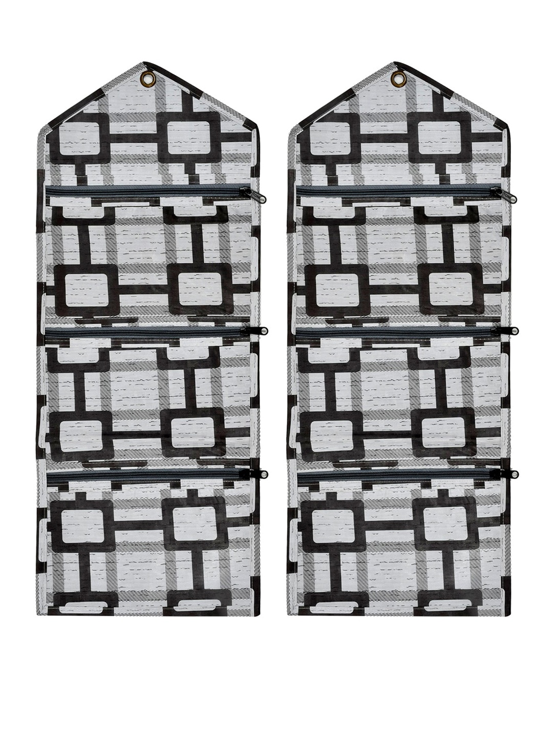 

Kuber Industries Grey & White Set O f 2 Printed 3 Pockets Hanging Magazine Holder