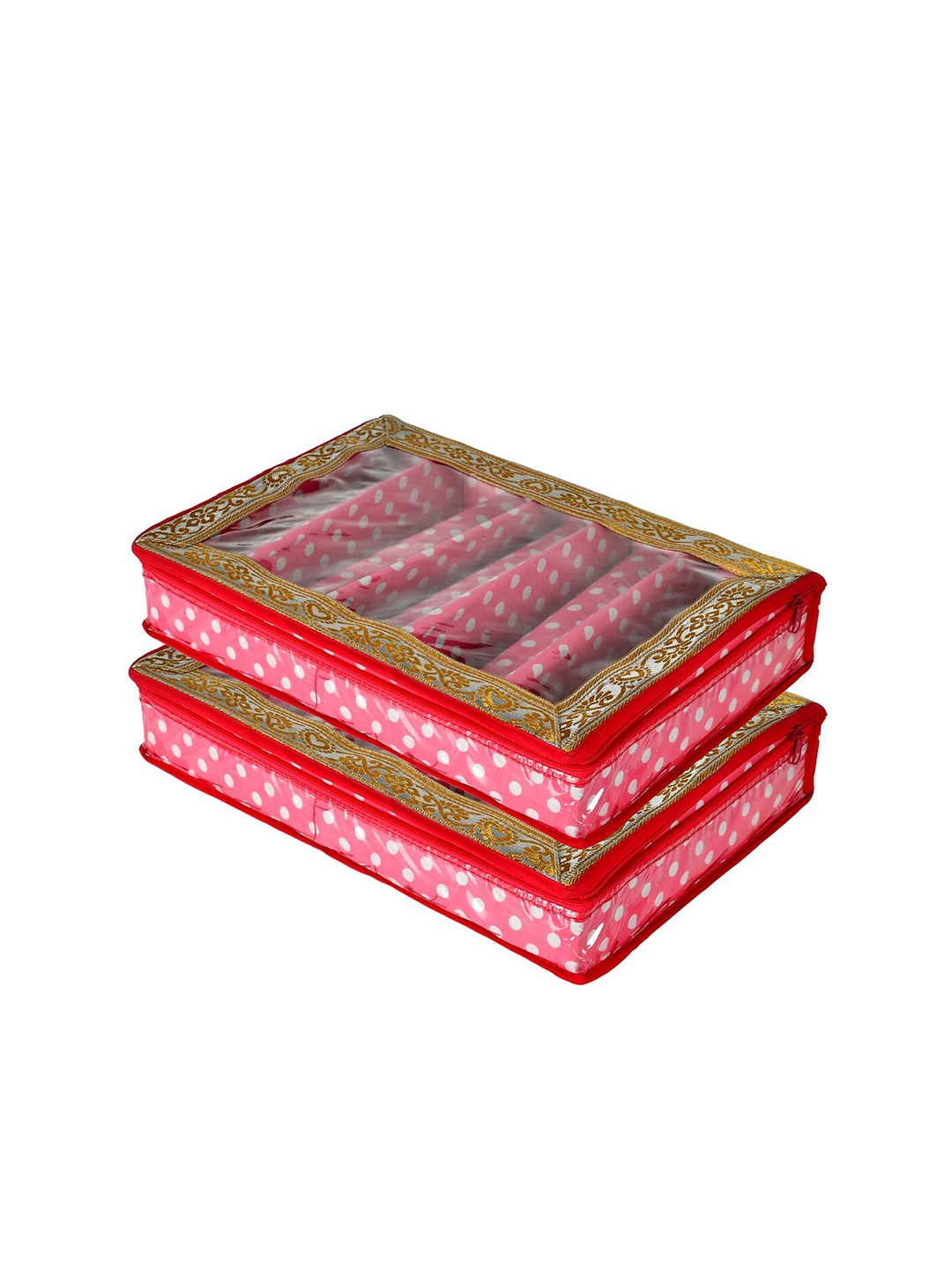 

Kuber Industries Set Of 2 Pink & Gold-Coloured Printed PVC 5 Rod Bangle Organizers