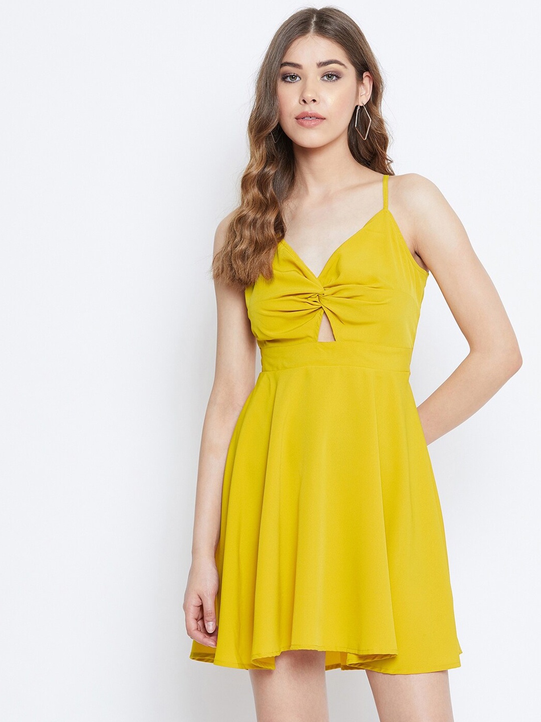 

Berrylush Women Yellow Solid Shoulder Straps Crepe Empire Dress