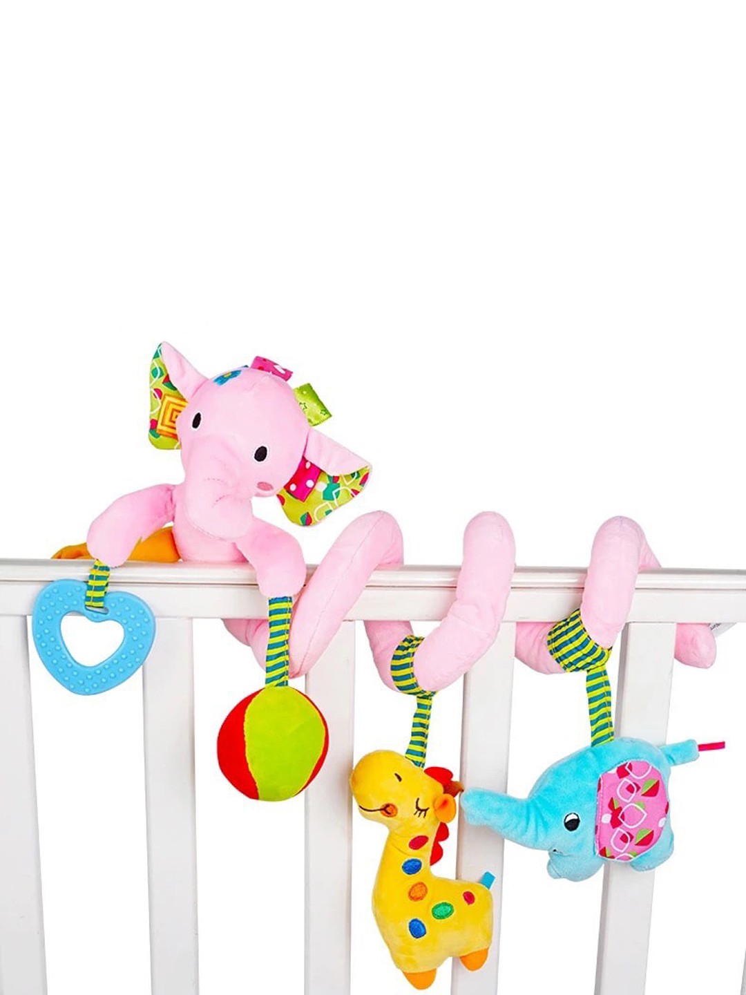

Baby Moo Infant Kids Pink & Yellow Elephant Pink Pram And Crib Spiral Rattle Toy