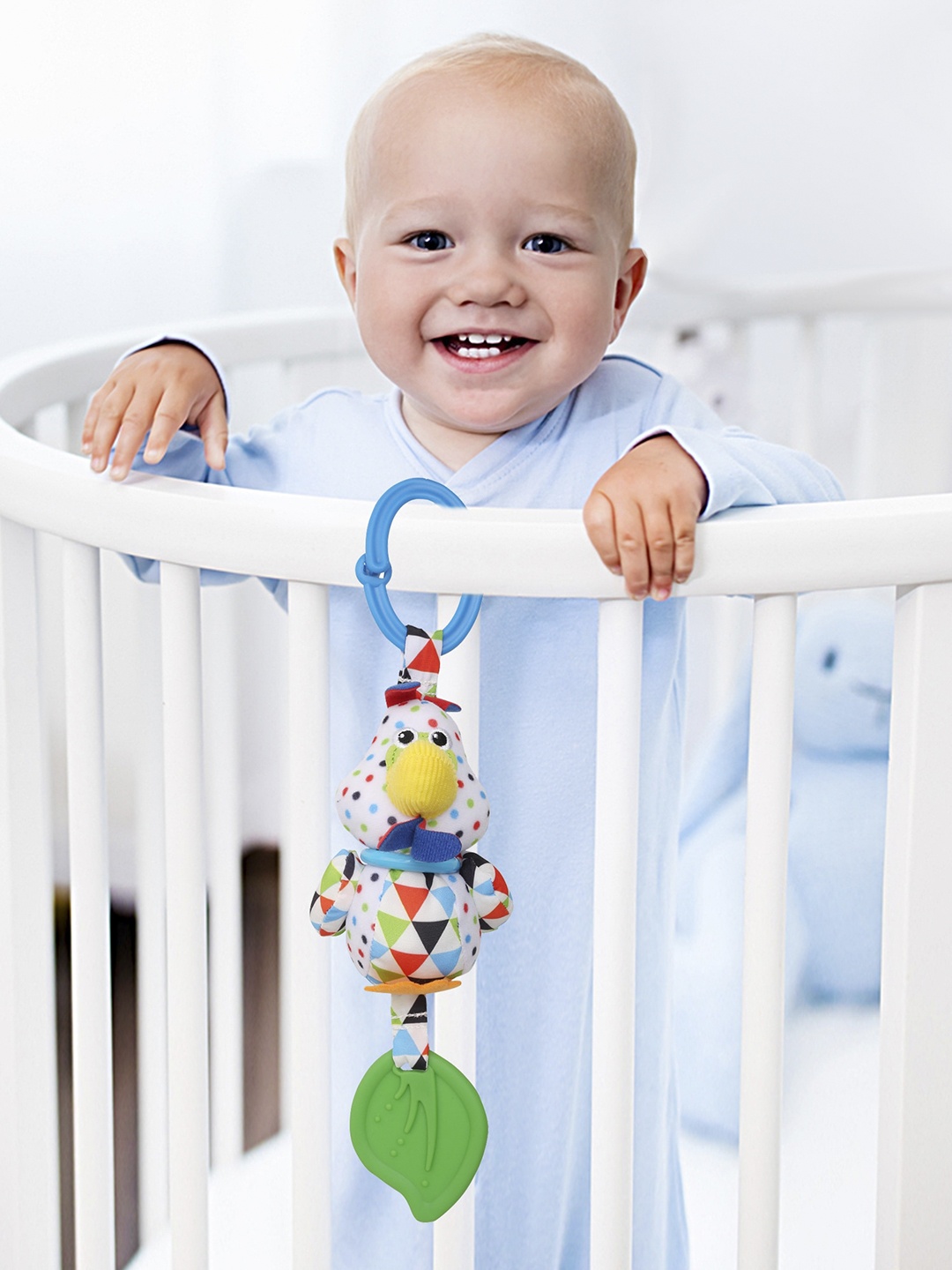 

Baby Moo Infant Kids White & Blue Chicken Hanging Toy