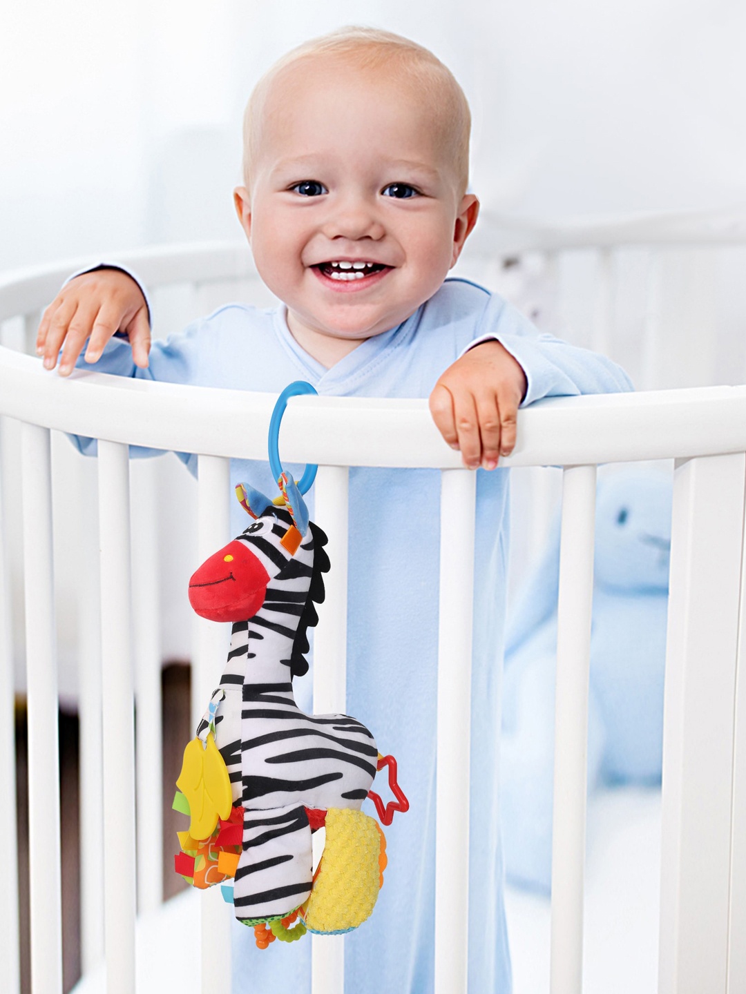 

Baby Moo Infant Kids Multi-Coloured Zebra Hanging Pulling Toy With Teether