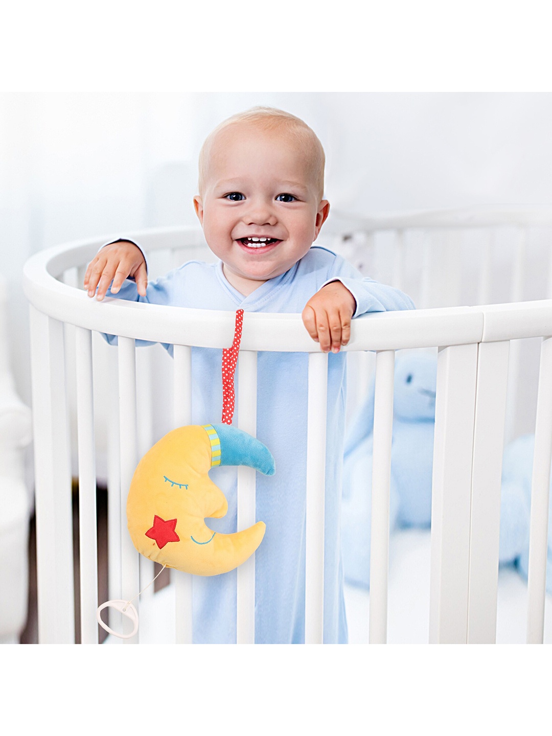 

Baby Moo Infant Kids Yellow & Blue Moon Hanging Pulling Toy