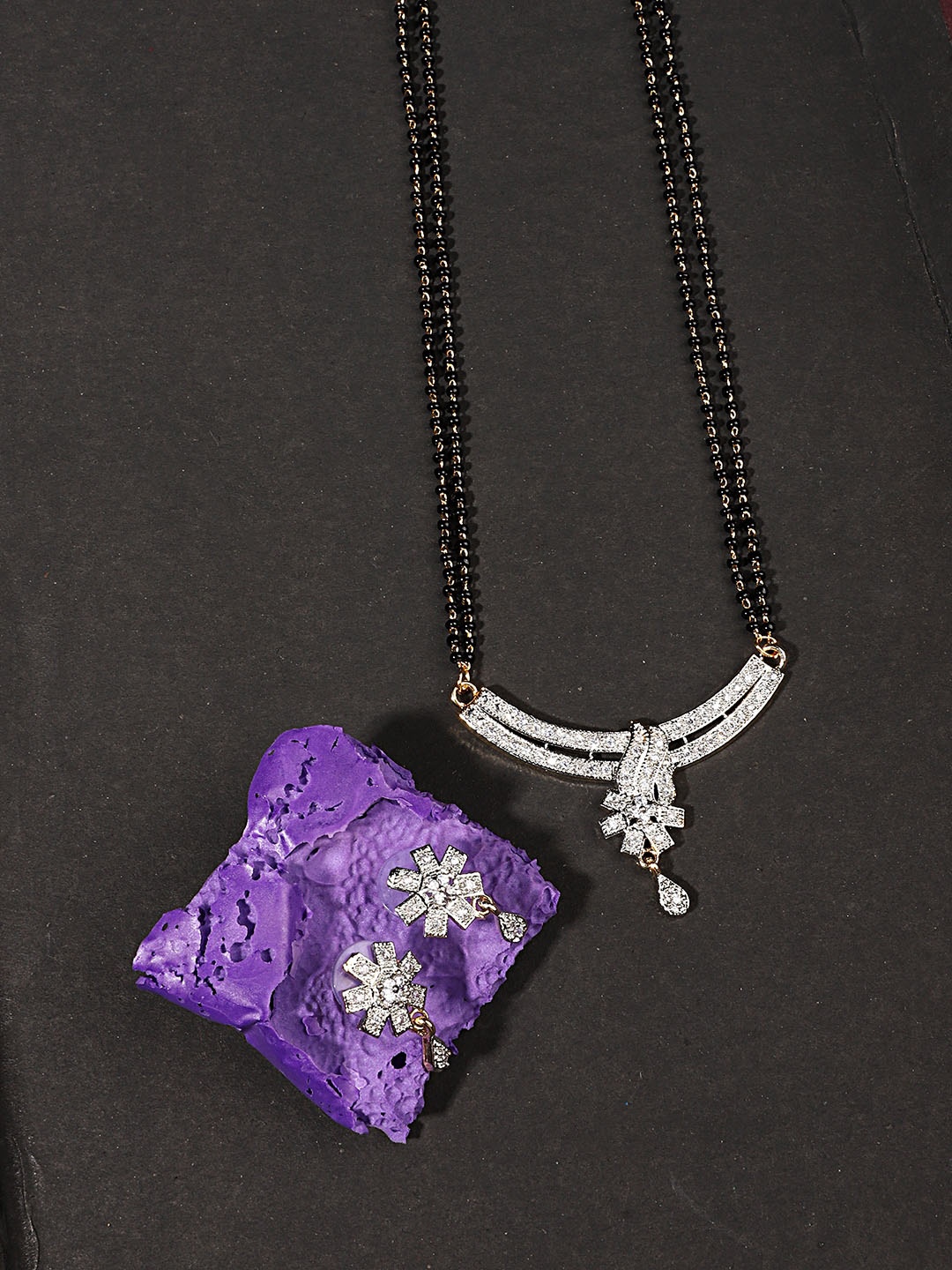 

ANIKAS CREATION Gold-Plated Black & White Stone-Studded & Beaded Mangalsutra Set
