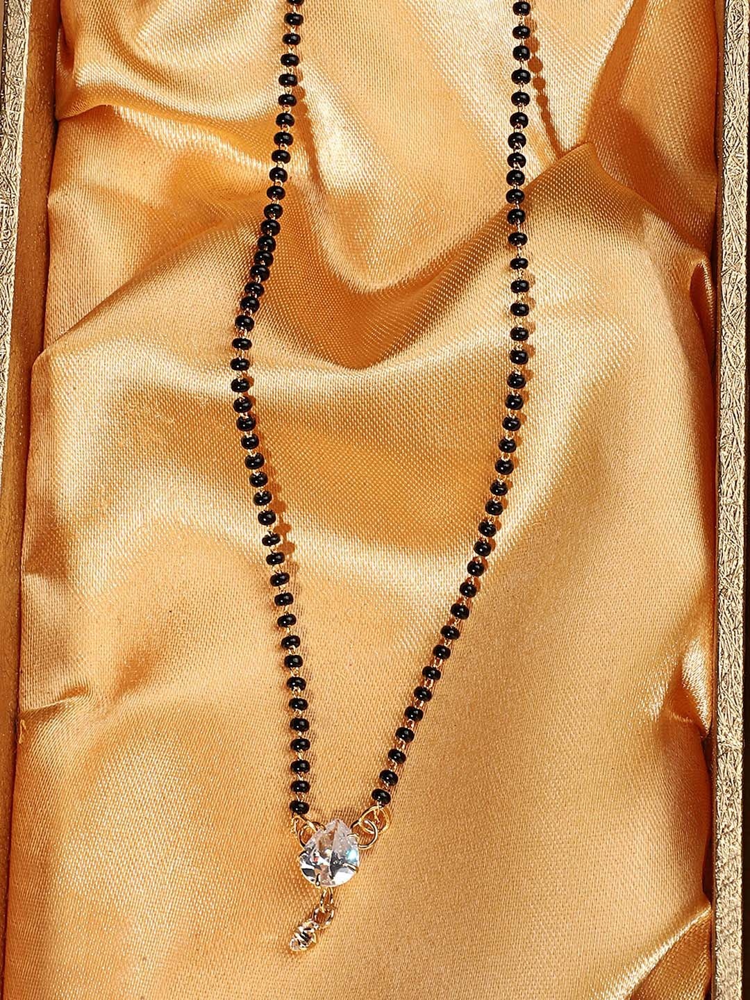 

ANIKAS CREATION Gold-Plated Black & White Stone-Studded Mangalsutra