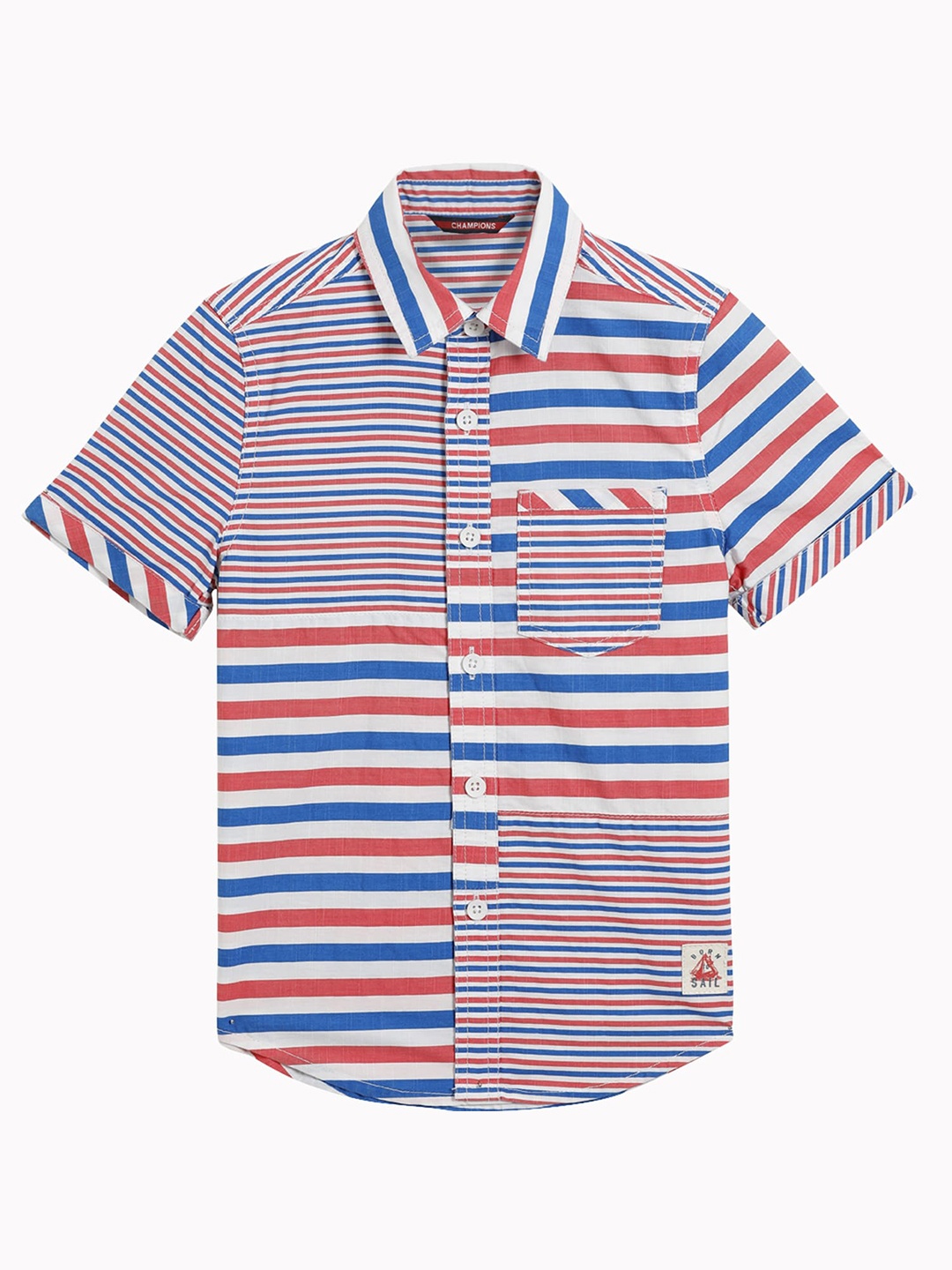 

UNDER FOURTEEN ONLY Boys Red & Blue Horizontal Striped Casual Shirt