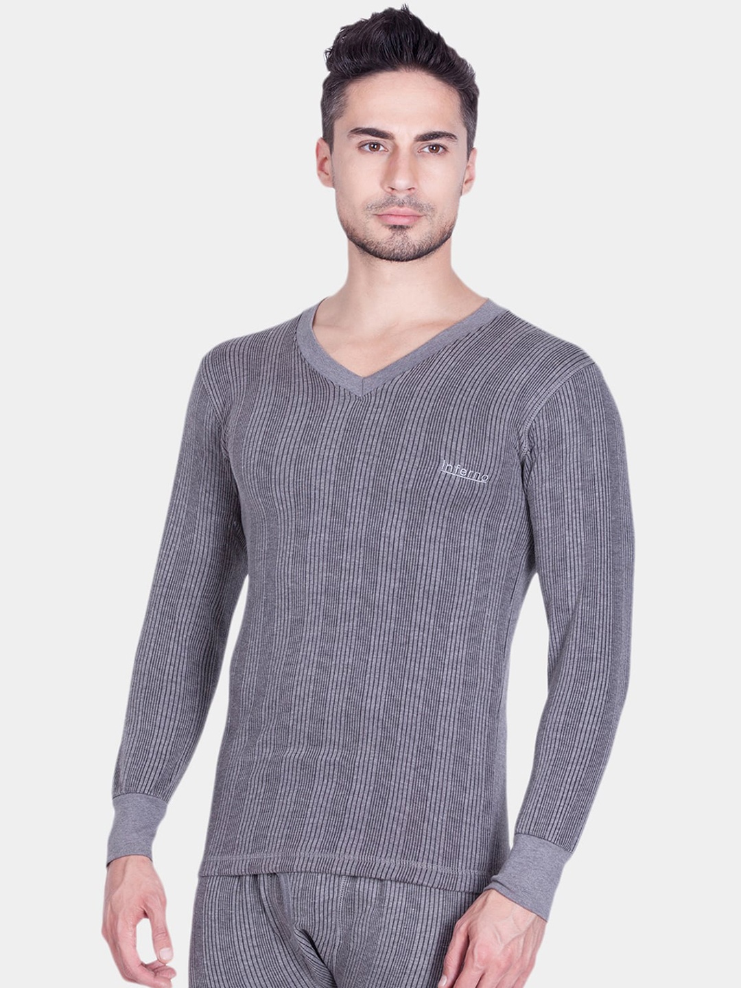 

Lux Inferno Men Charcoal Striped Tailored Fit Thermal Top