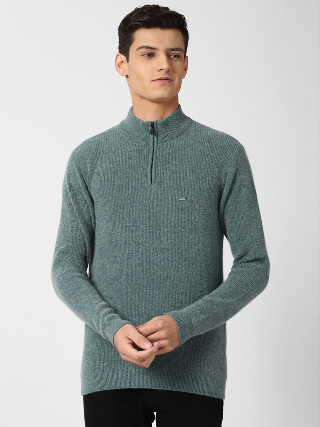 

Peter England Casuals Men Green Pullover With Zip Detail