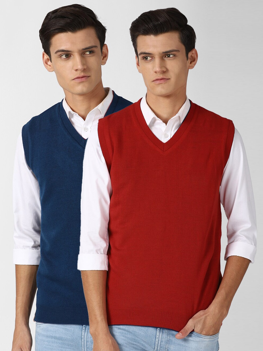 

Peter England Casuals Men Set of 2 Maroon & Navy Blue Sweater