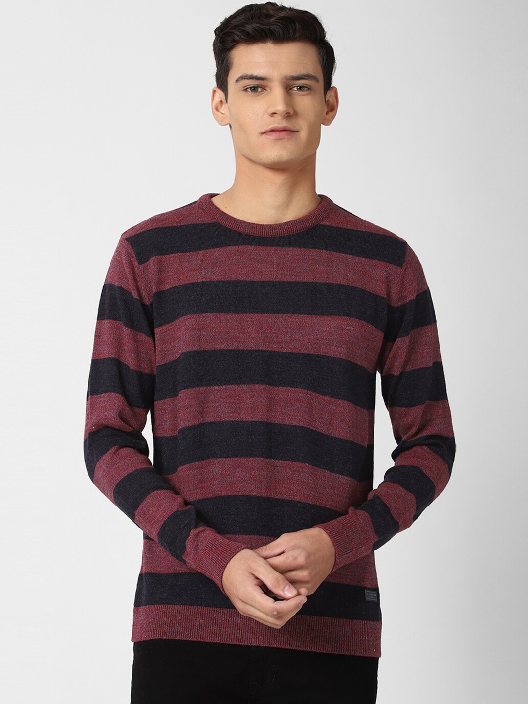

Peter England Casuals Men Maroon & Black Striped Pullover