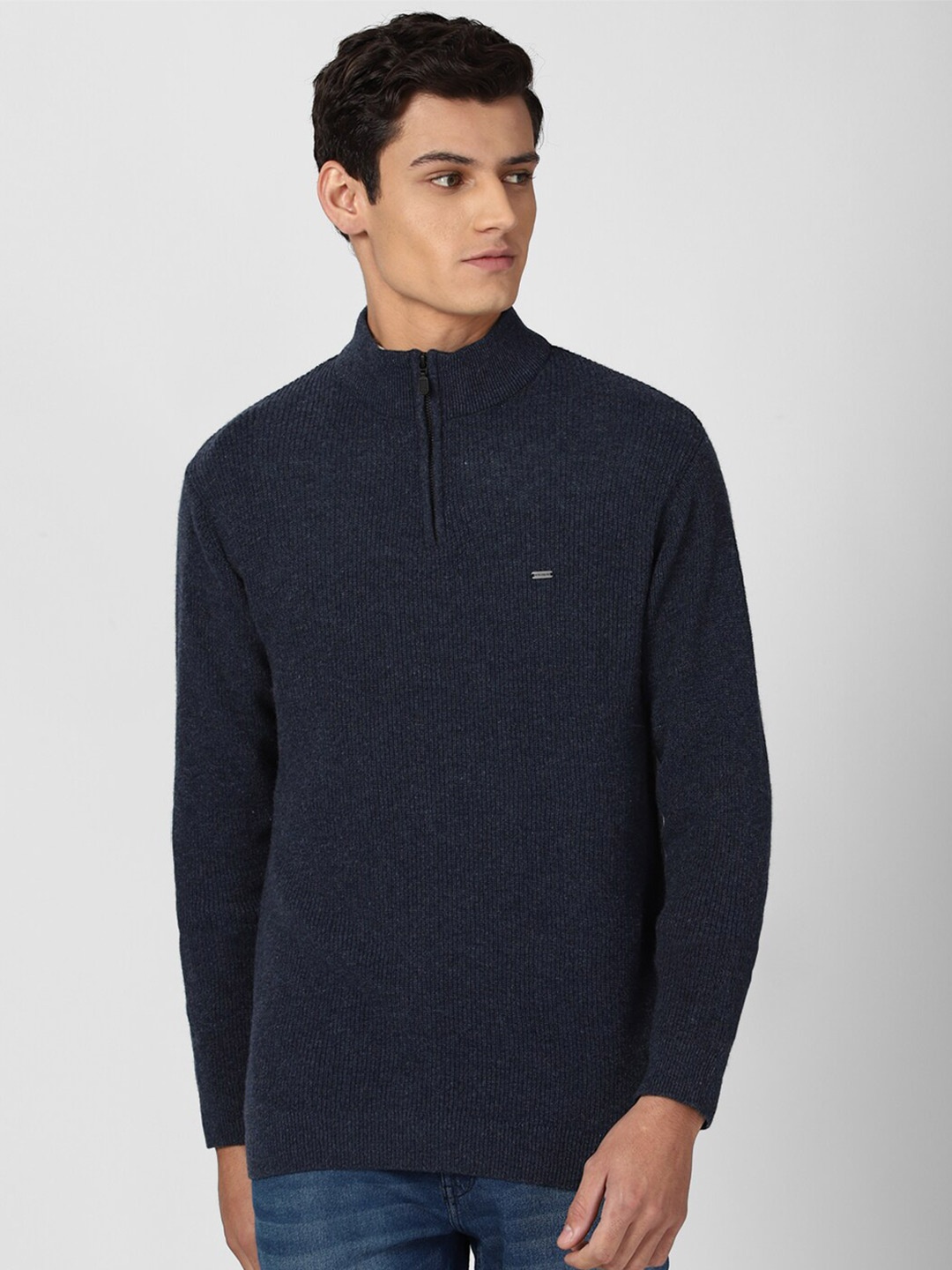 

Peter England Casuals Men Navy Blue Self Design Pullover