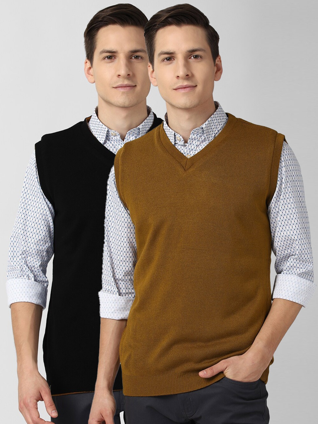 

Peter England Casuals Men Mustard & Black Pack Of 2 Sweater Vest