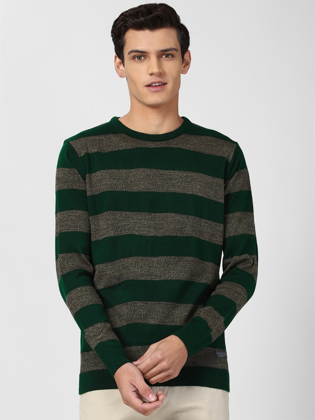 

Peter England Casuals Men Green Striped Pullover