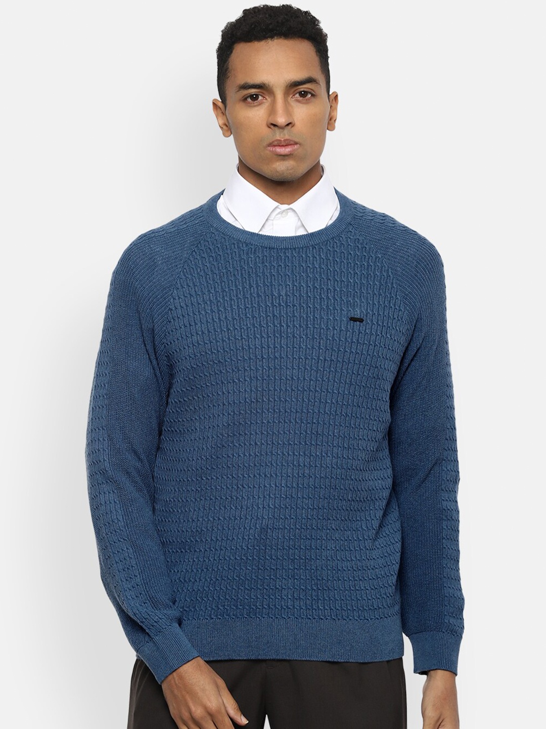 

Van Heusen Men Blue Pure Cotton Pullover