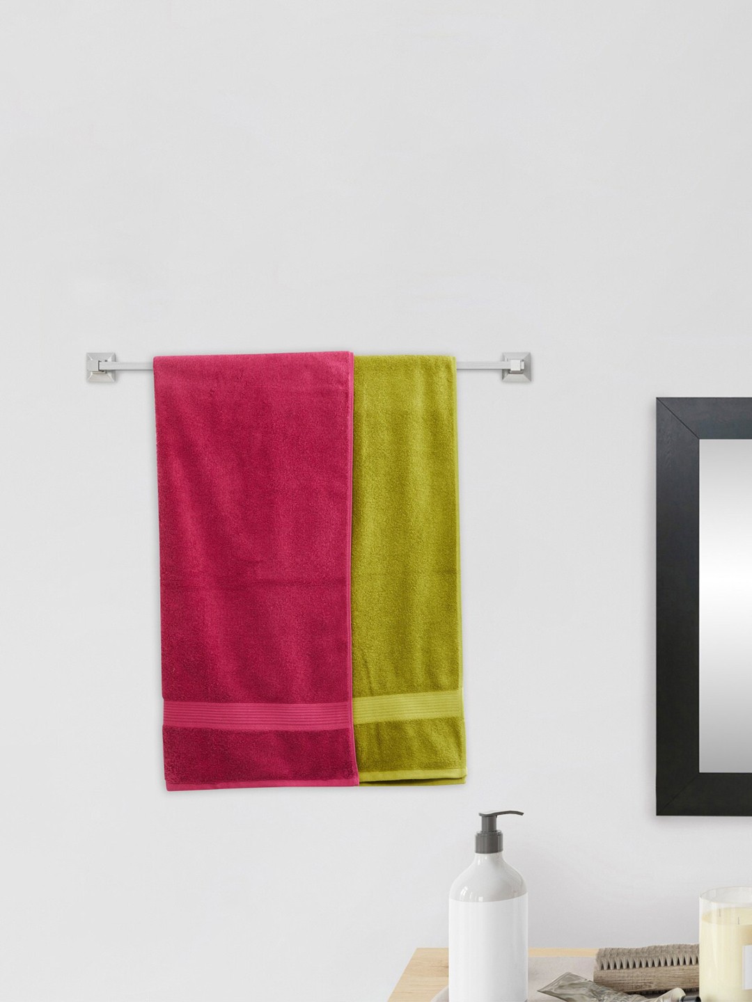

Home Centre Set Of 2 Solid Cotton 150 GSM Bath Towels, Olive