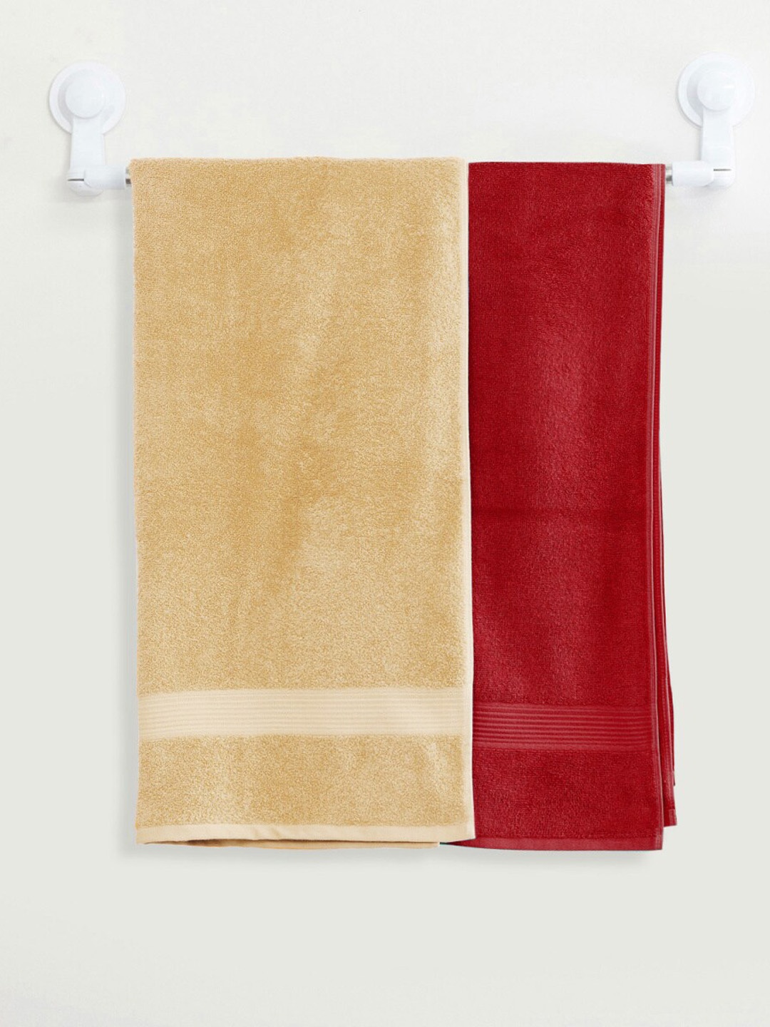 

Home Centre Set Of 2 Solid Cotton 150 GSM Bath Towels, Red