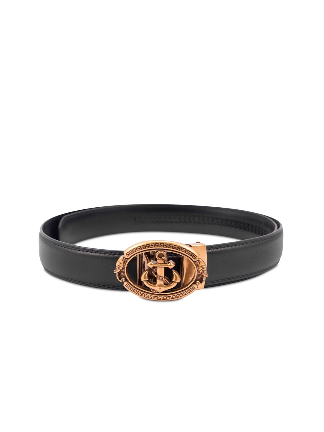 

BANGE Men Black Textured Leather Belt