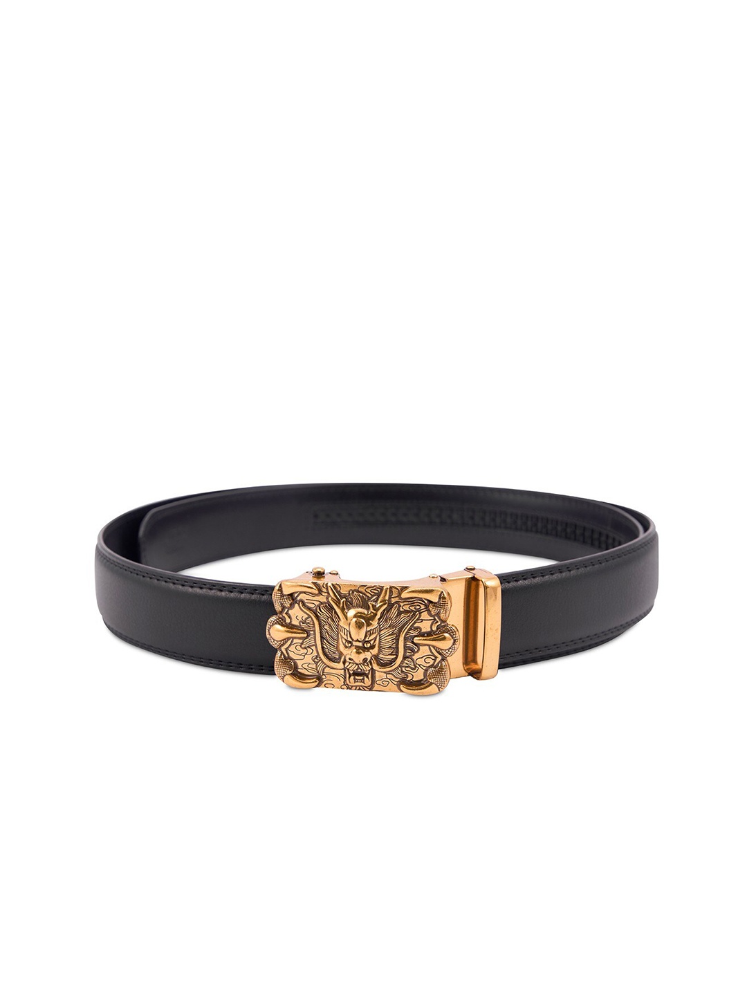 

BANGE Men Black & Bronze-Toned Textured Genuine Leather Claw Dragon Buckle Formal Belt