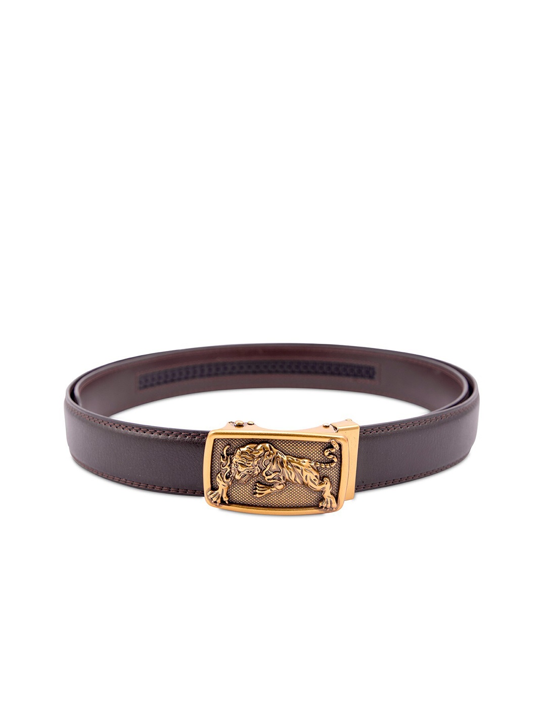 

BANGE Men Brown Textured Leather Tiger Design Belt