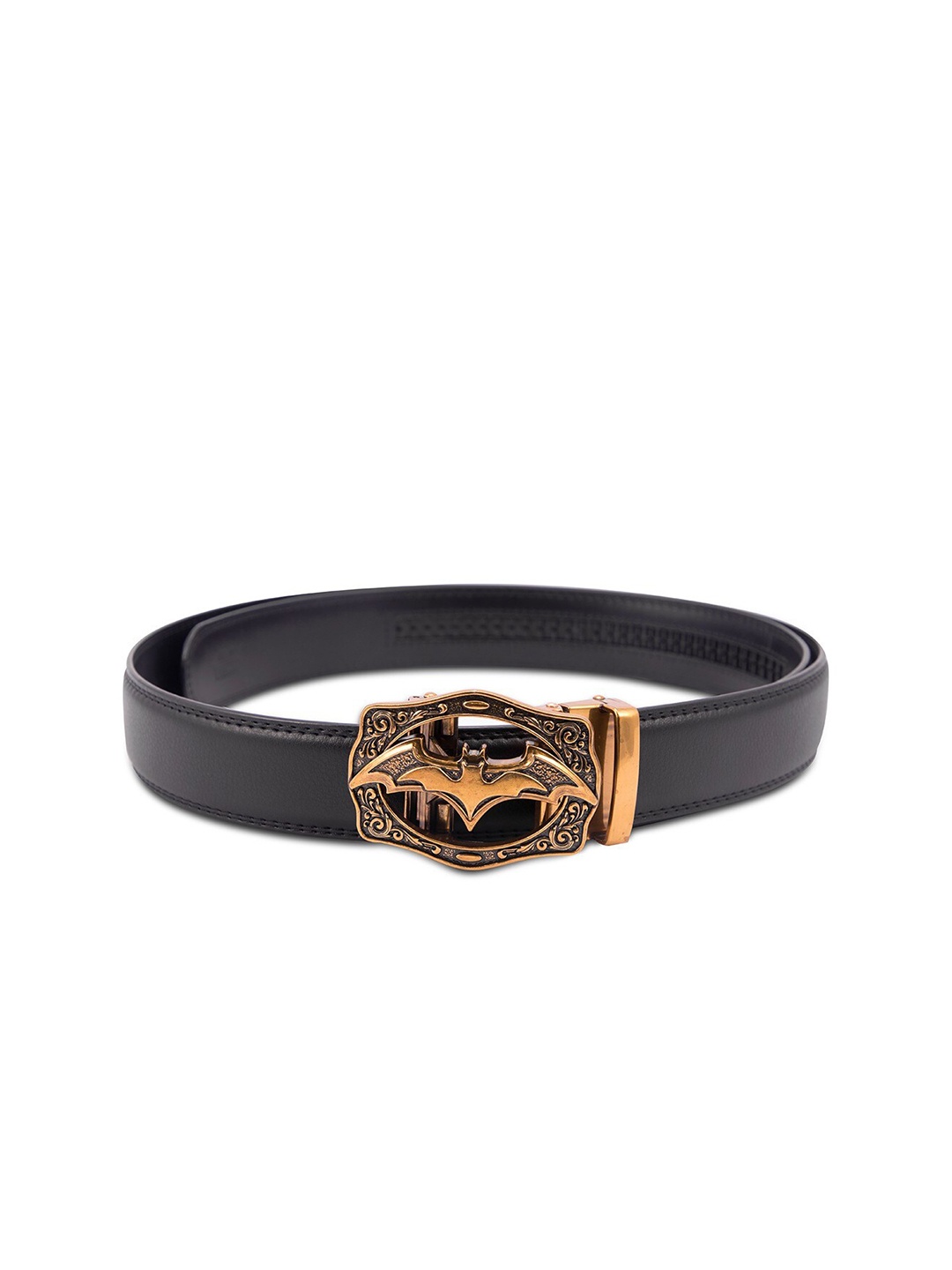 

BANGE Men Black Leather Bat Design Bronze Buckle Casual Belt