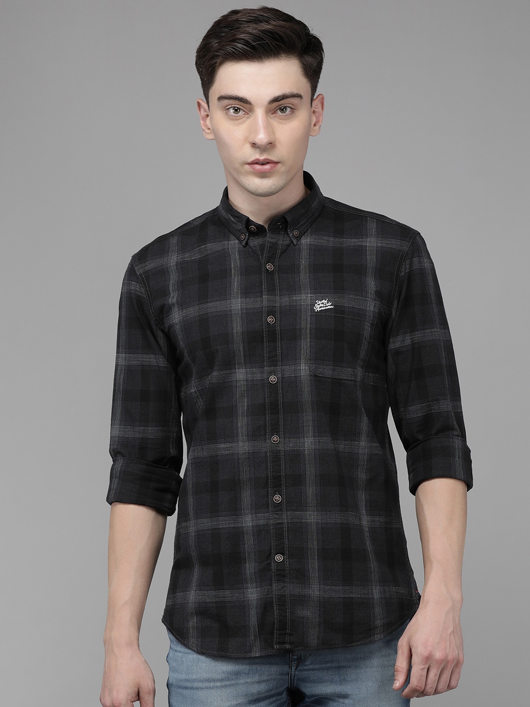 

U S Polo Assn Denim Co Men Charcoal Checked Casual Shirt