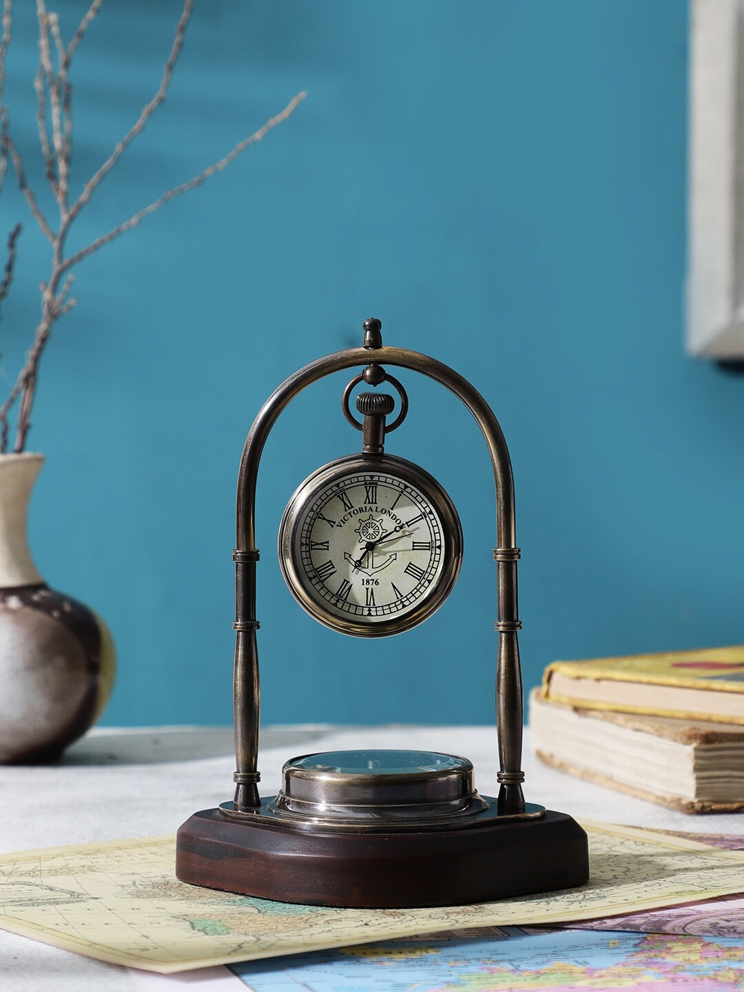 

EXIM DECOR Brown & Gold-Toned Abstract Shaped Traditional Table Clock