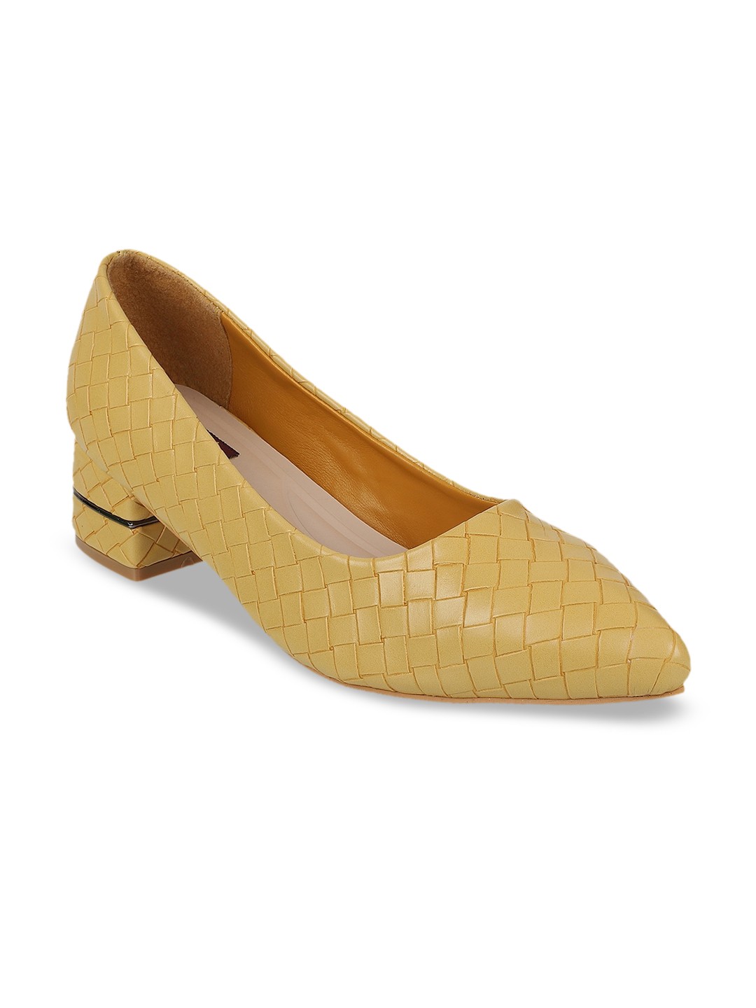 

SHUZ TOUCH Yellow Woven Design Block Pumps