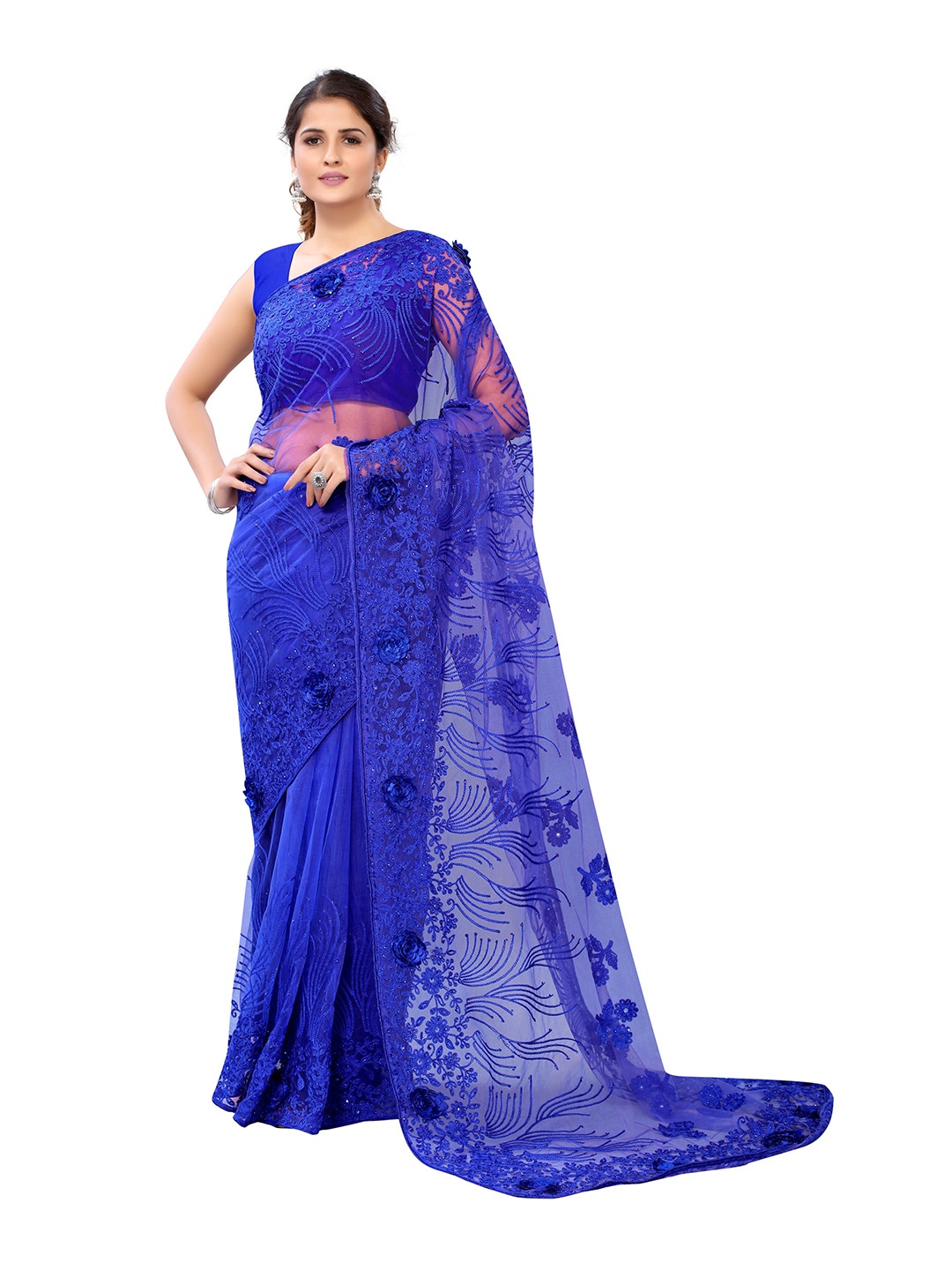 

Nimayaa Blue Embroidered Designer Saree
