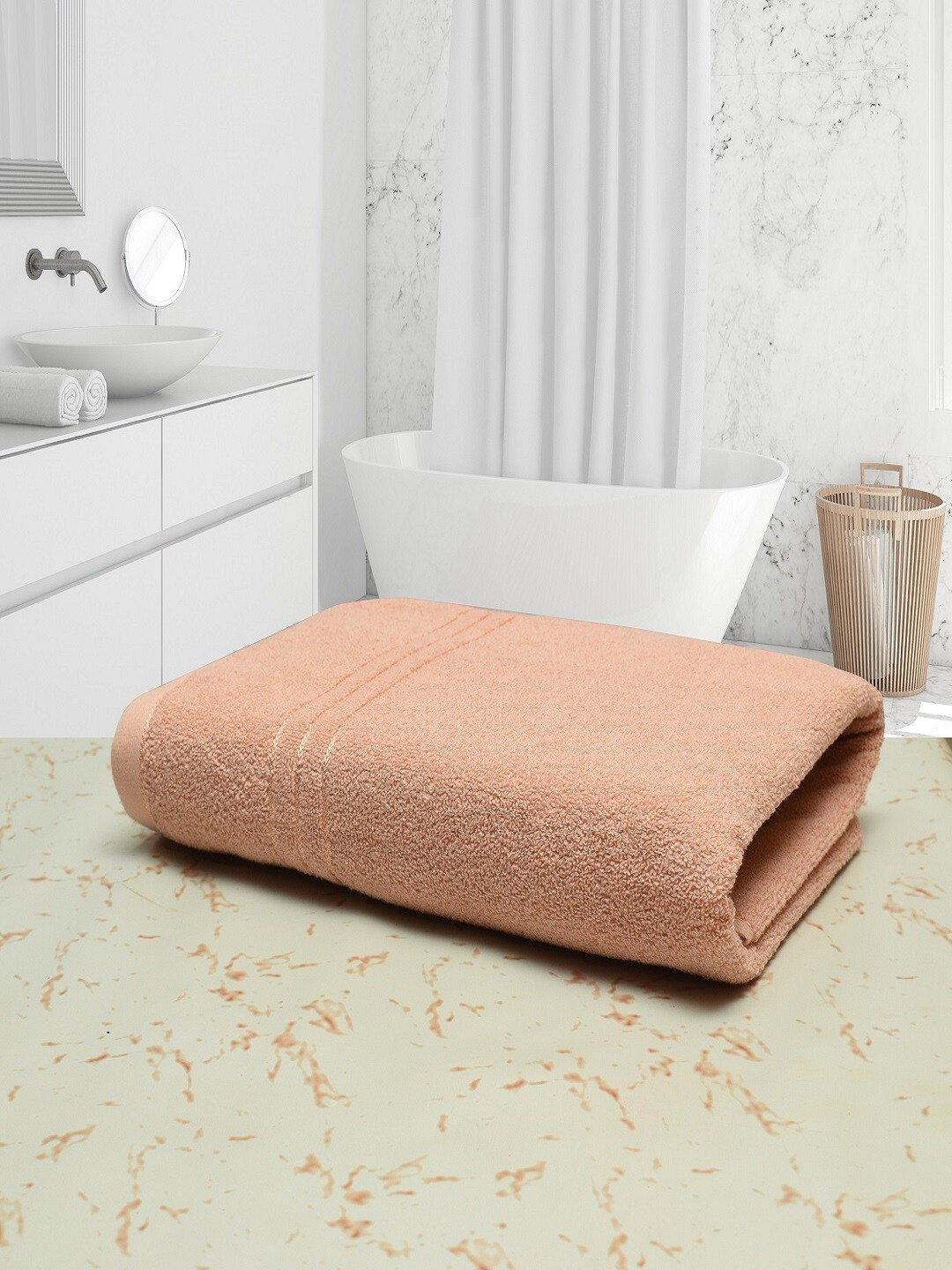 

Cotton Bolls Textiles Cream-Coloured Solid Cotton 400 GSM Bath Towel