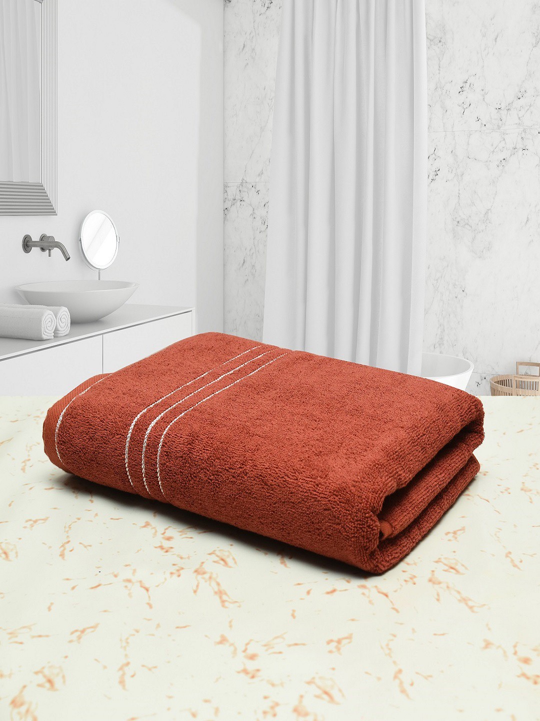 

Cotton Bolls Textiles Rust Brown Solid 400 GSM Cotton Bath Towel