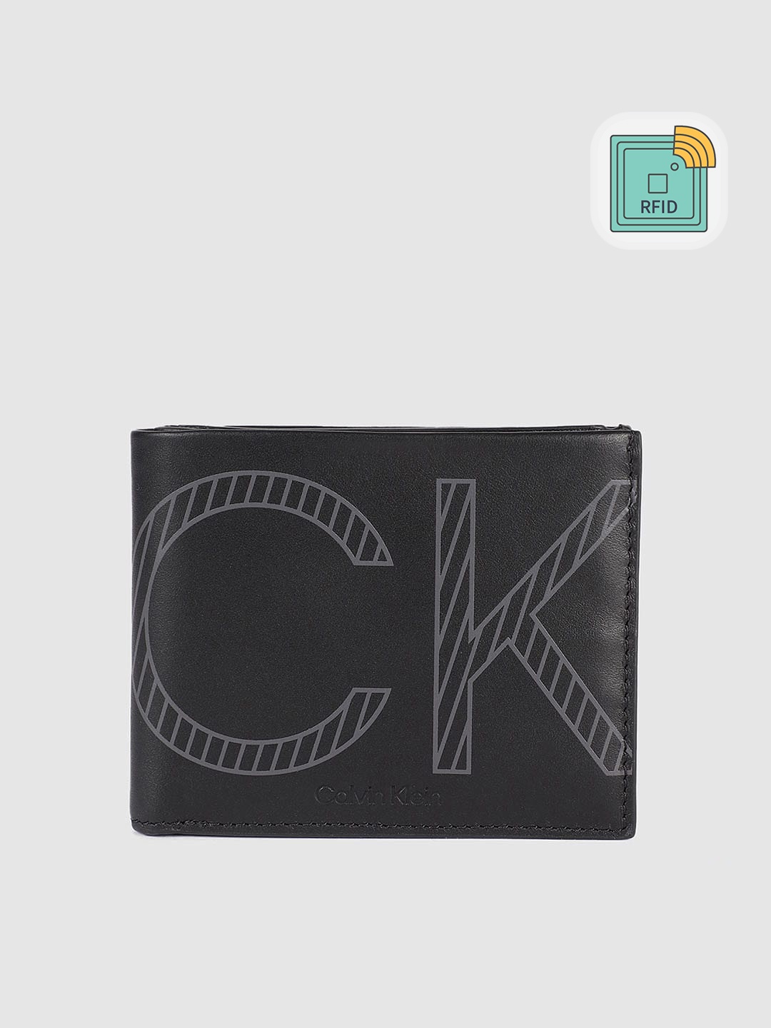 

Calvin Klein Men Black Typography Printed Leather Two Fold Wallet