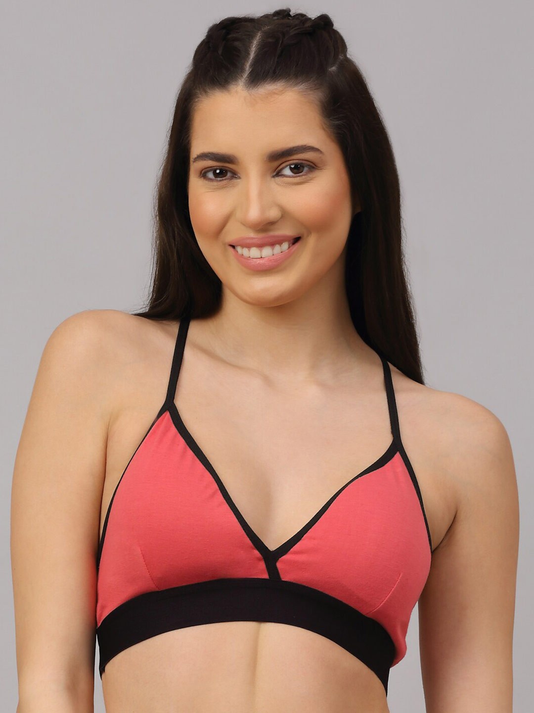 

PrettyCat Woman Orange & Black Lightly Padded Plunge Bra