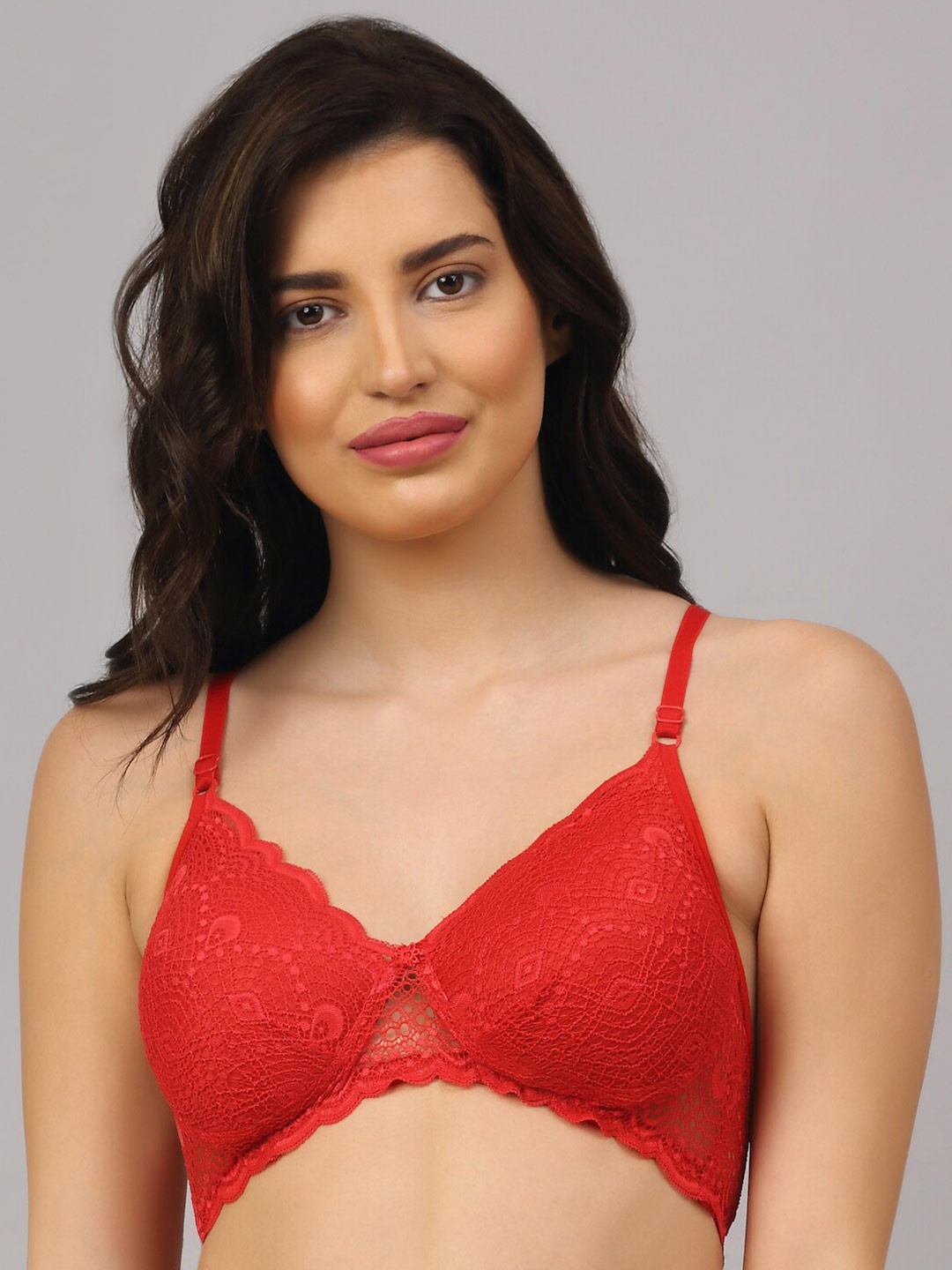 

PrettyCat Red Geometric Bra - Lightly Padded