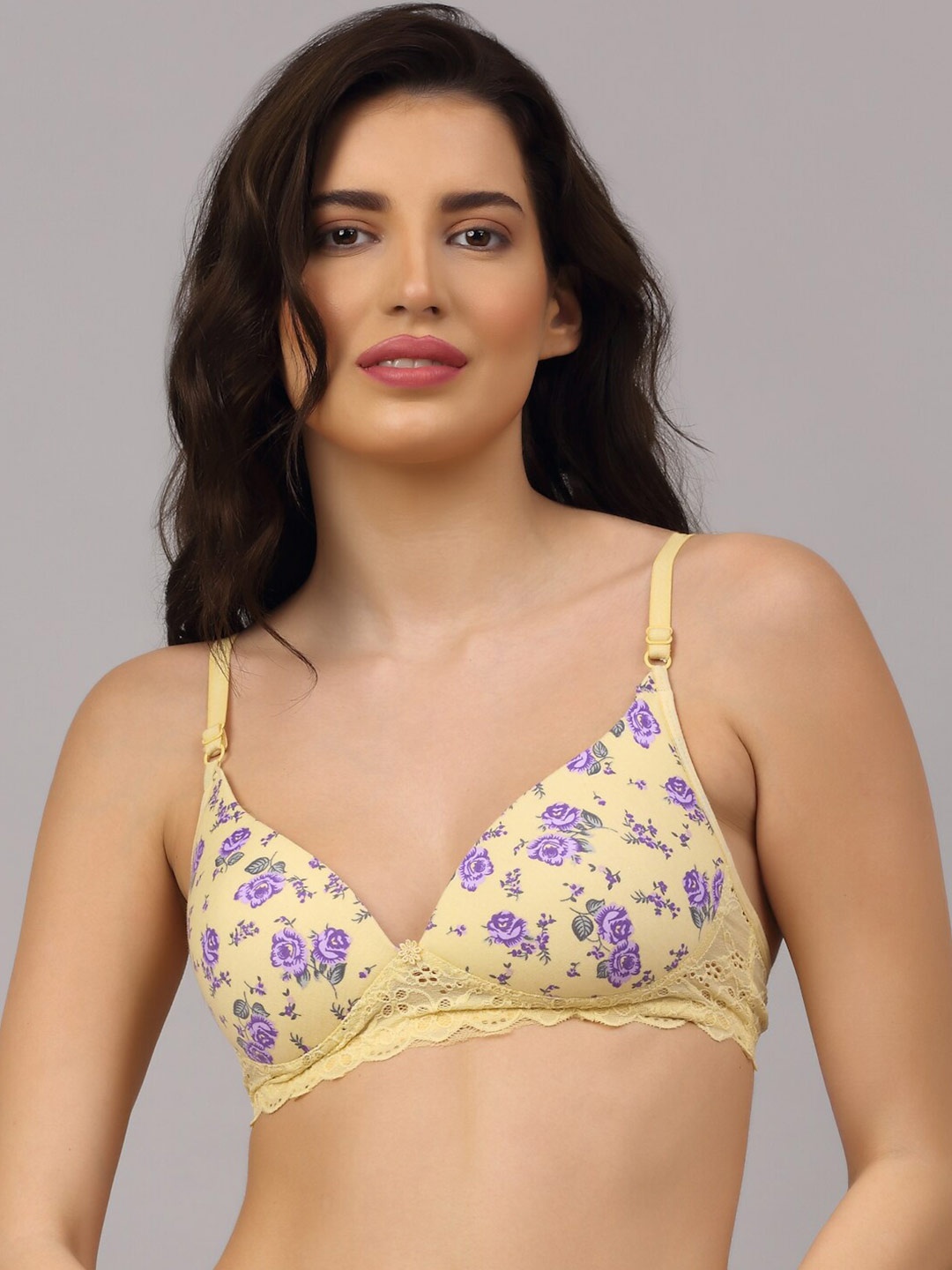 

PrettyCat Yellow & Purple Floral Lightly Padded Bra PC-BR-6046-YLO-30B