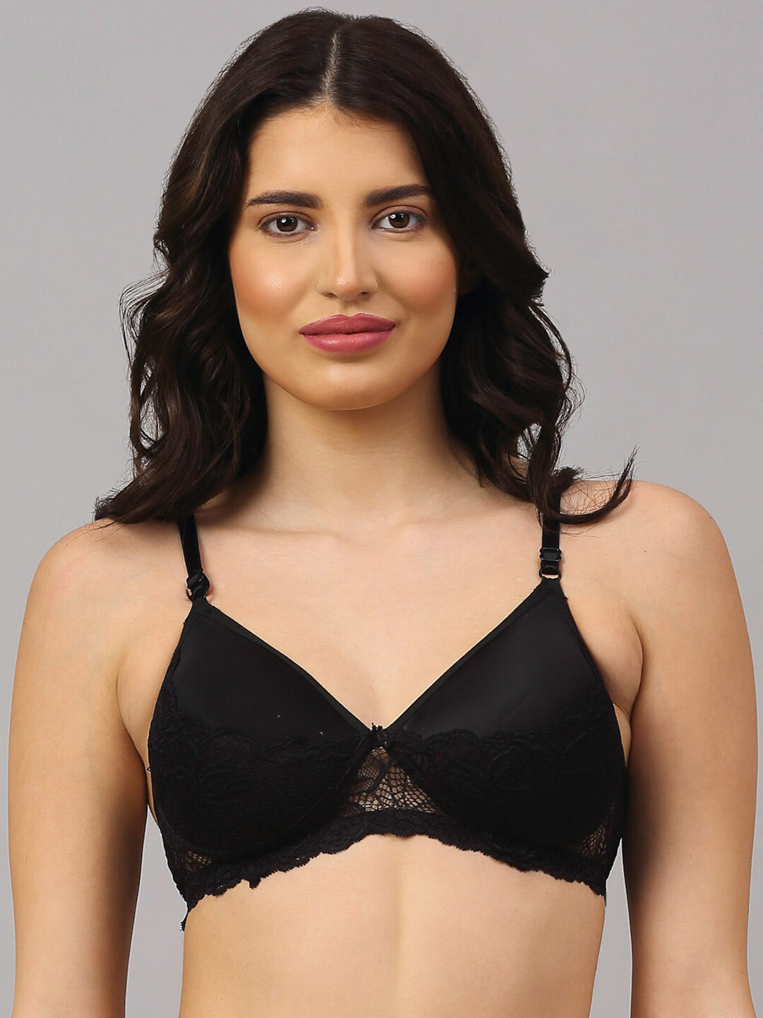 

PrettyCat Women Black Lace Padded T-shirt Bra